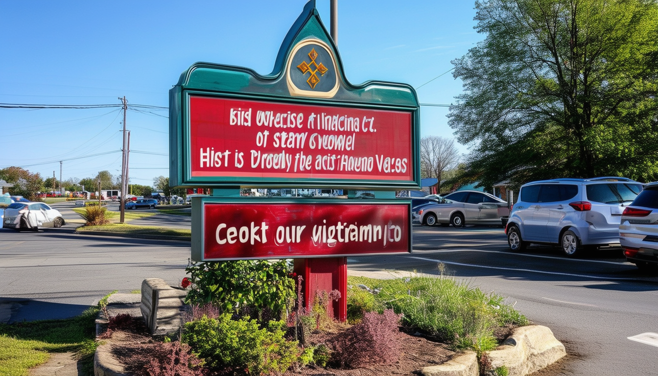 A vibrant church sign with an uplifting message th